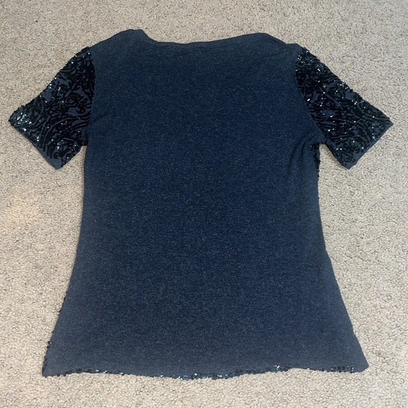 Tory Burch Arabesque Sequins Wool Tee Carbon Melange Small - Picture 8 of 10